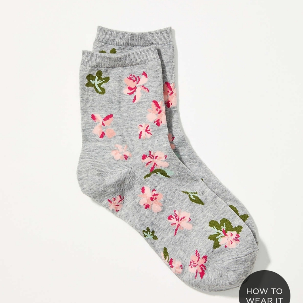 Ann Taylor Loft Floral Stripe Ankle SocksOne Size